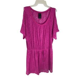 Catalina Large Women's Crochet Resortwear Cruise Boho Hot Pink Swim Cover Up